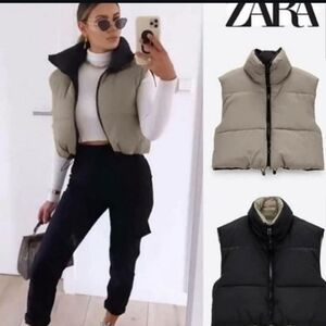 Zara Elegant Gray and military green Puffer Vest
